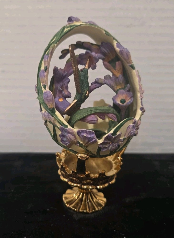 Franklin Mint Faberge Egg Jewels In The Garden Hummingbird Figurine Gold Stand