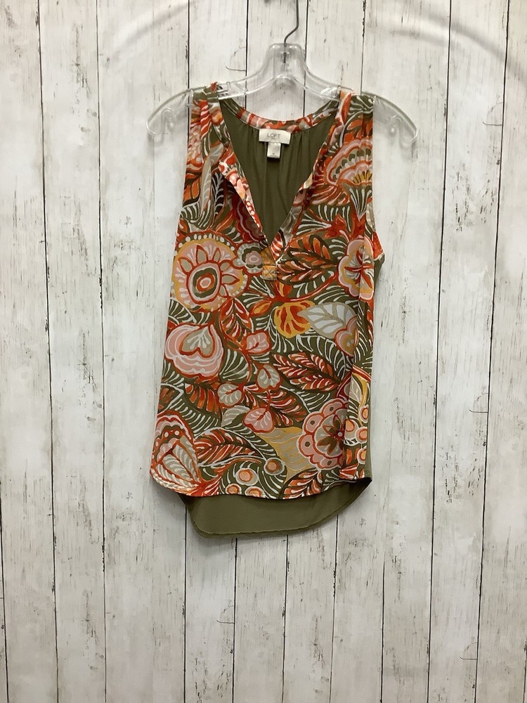 LOFT Women’s Medium Green High-Low Tank Pink Orange Floral Sleeveless Top