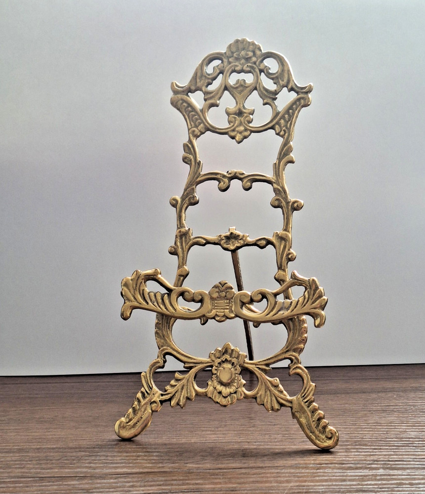 VTG Ornate Brass Easel Stand Decorative Display Holder Victorian Revival 10.75