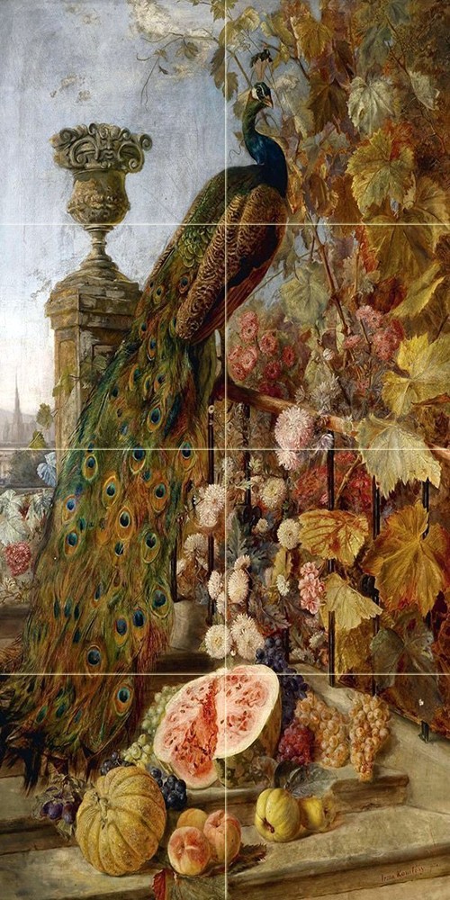 Colorful peacock and fruits Tile Mural Kitchen Bathroom Wall Backsplash 8.5x17