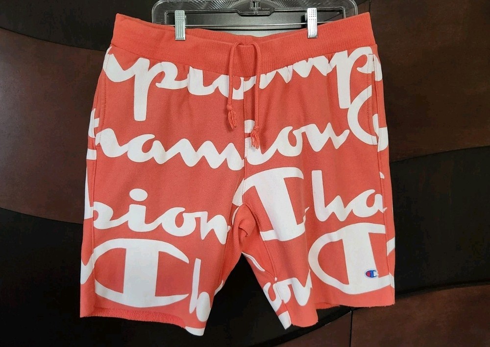 Champion LIFE Men's Reverse Weave Cut Off All Over Print Script Papaya Shorts XL