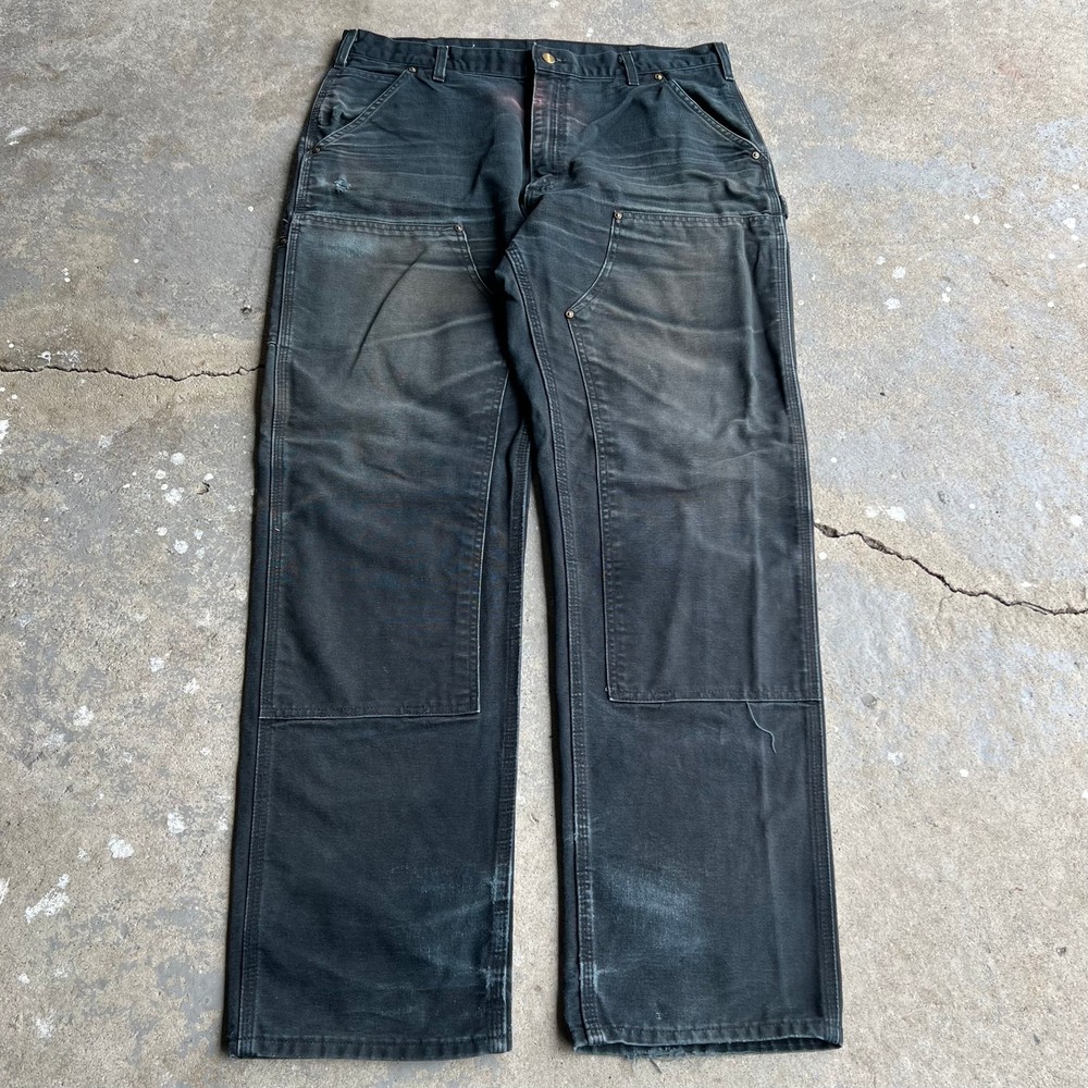 Vintage Carhartt Black Double Knee Carpenter Work Pants Faded