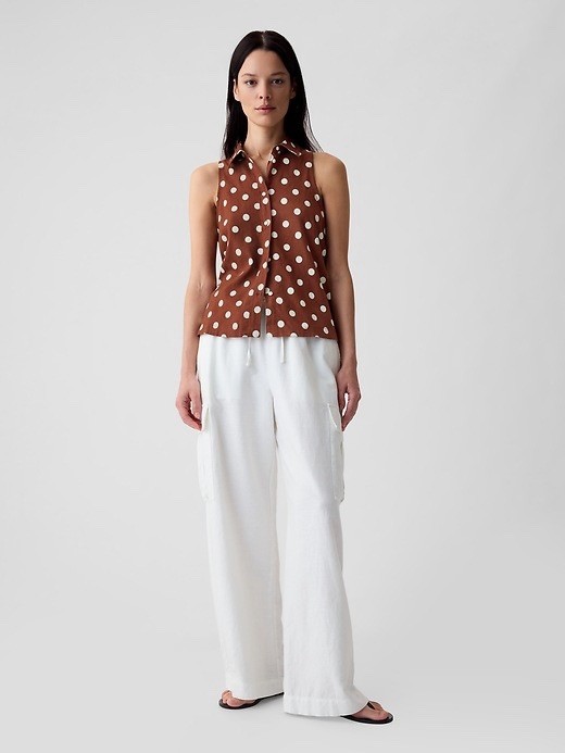 Gap | Linen blend button down polka dot shirt