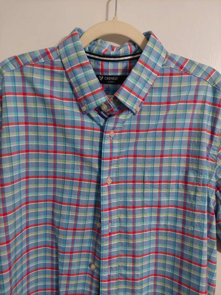 Cremieux Classics Cotton Plaid Button-Up Shirt Men's Short Sleeve XL