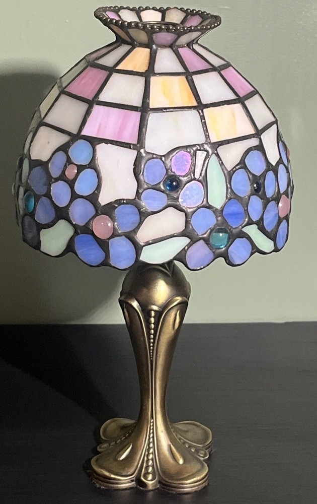 PartyLite HYDRANGEA Fairy Lamp Tiffany Stained Glass Shade Tealight Holder