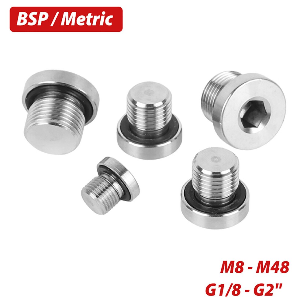 304 Stainless BSP Hydraulic Socket Blanking Plug Countersunk End Plug Hex Seals