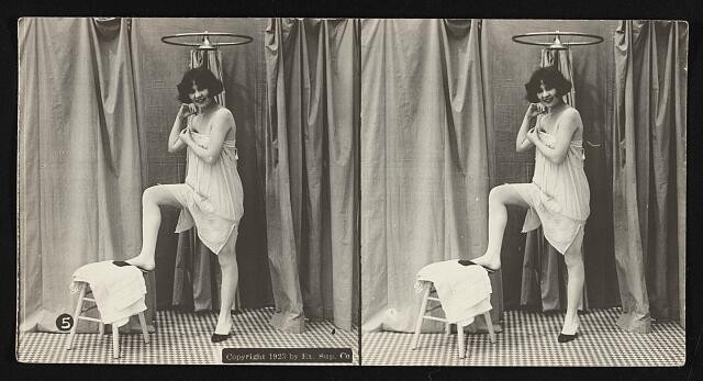 Photo:1923 Girl in Shower Bathing Beauty Costume Stereoview Portrait