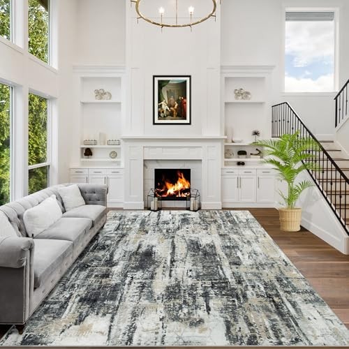 8x10 Area Rugs Washable Rug: Large Modern Abstract Living Room Rug Soft Anti