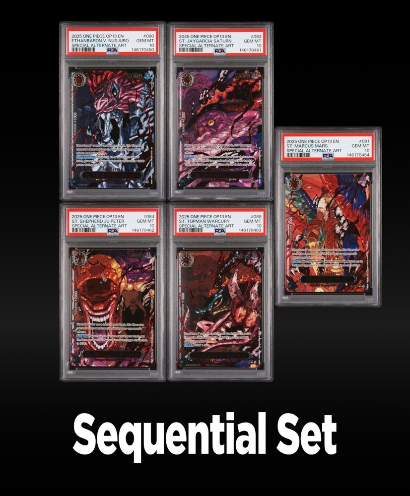 2025 One Piece OP13 EN Special Alternate Art PSA 10 Sequential SetRCH IS ACCEPTING CONSIGNMENTS! UP TO 95% PAYOUTS!
