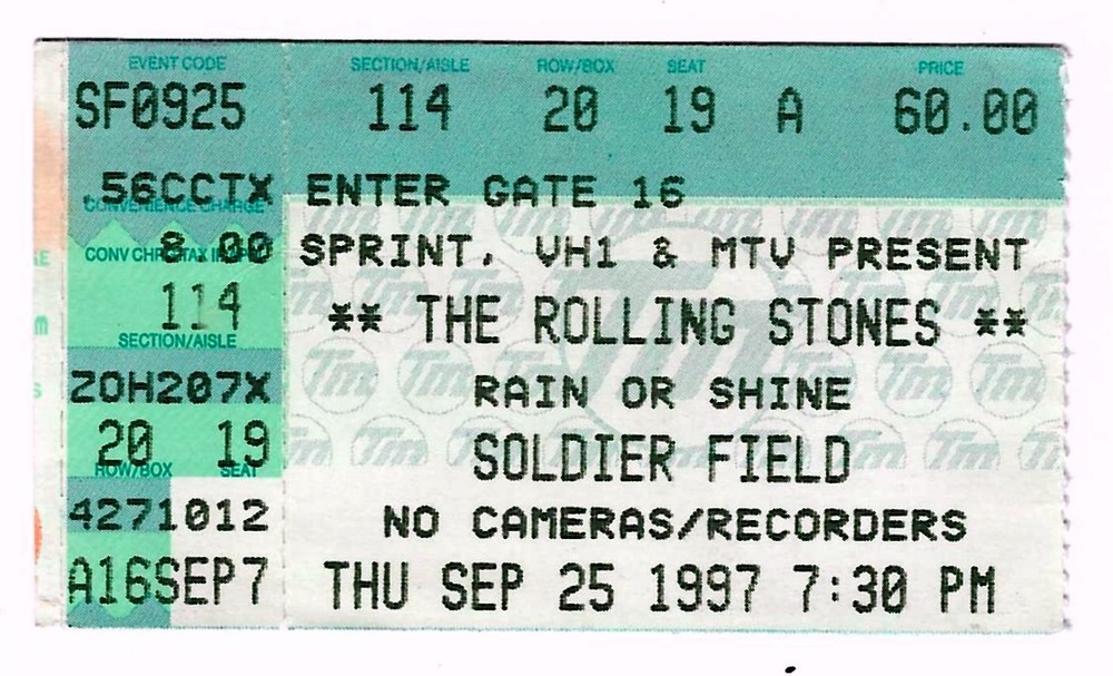 The Rolling Stones Blues Traveler 9/25/97 Chicago Soldier Field Rare Ticket Stub