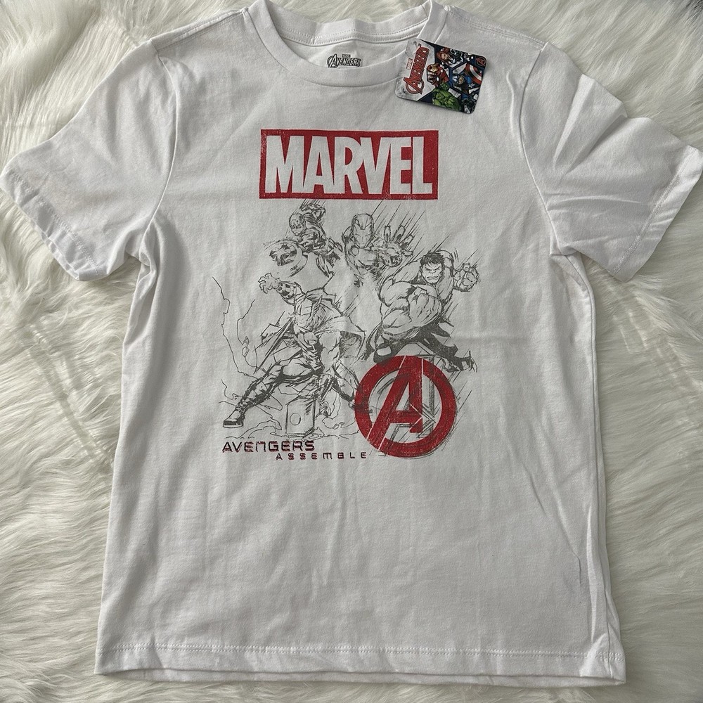 Kids Marvel Avengers T-Shirt Top, Thor, Iron Man, Captain America, Hulk, Size 14