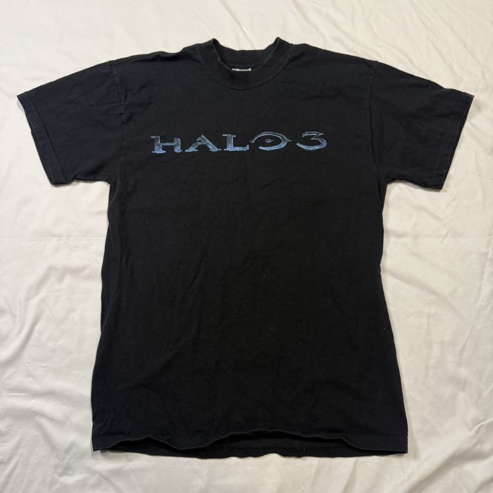 VTG Halo 3 T-Shirt Xbox 360 Video Game Promo Size M Black Spell out Jerzees