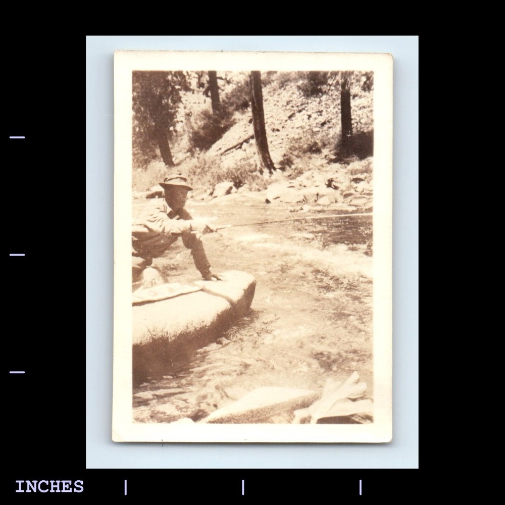 Old Vintage Photo MAN FISHING IN RIVER