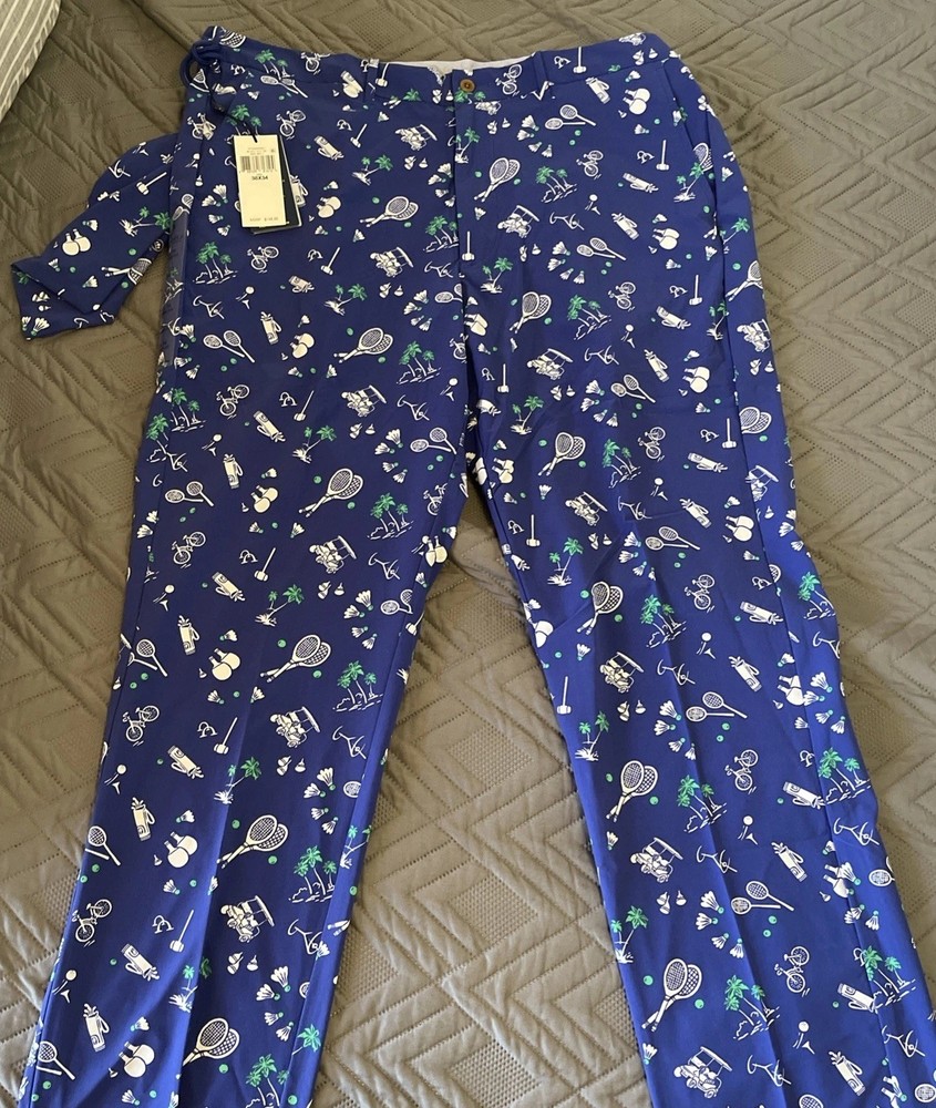 Ralph Lauren Polo Golf Trousers Pants Mens 38x34 Blue Performance Weekend Print