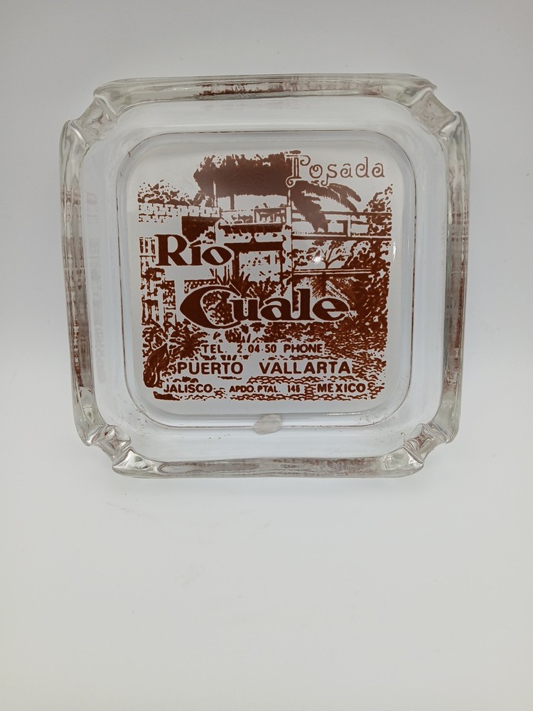 Vintage Posada Rio Cuale Glass Ashtray Puerto Vallarta Mexico Souvenir