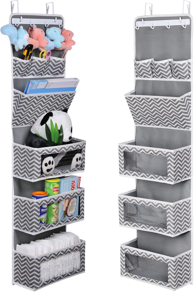 Multifunction Over The Door Hanging Organizer with Large Pockets and Metal Hooks