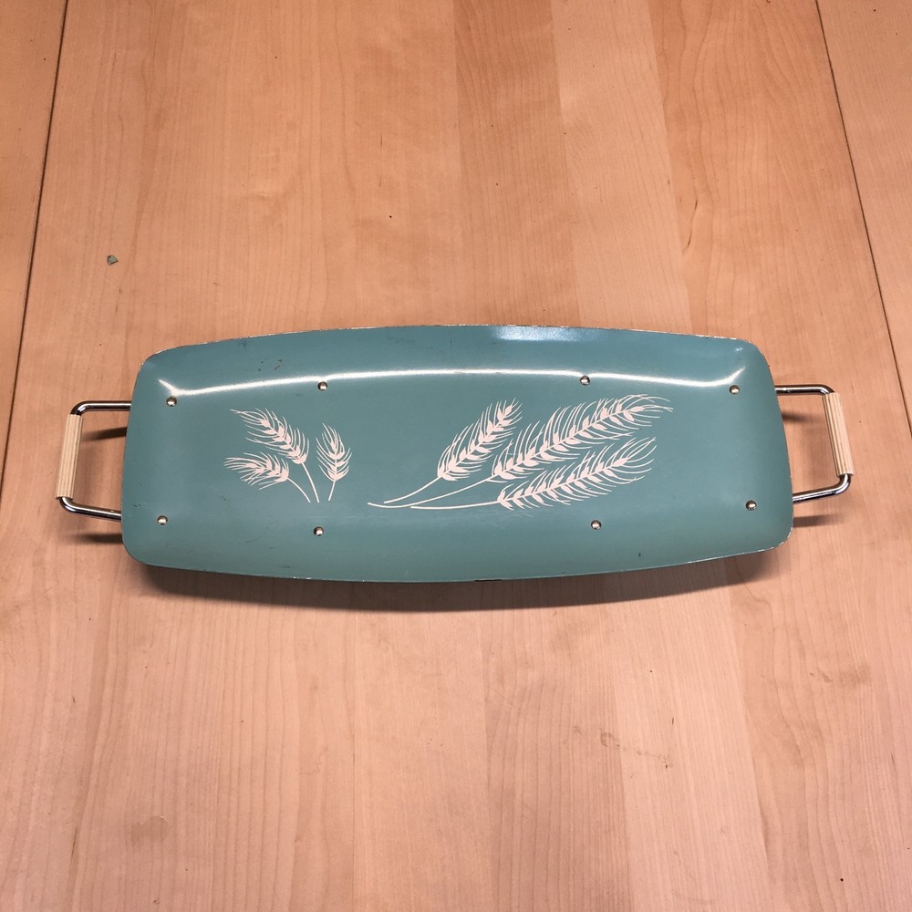 Vintage Mid Century Modern Enamel Bread Serving Tray 14