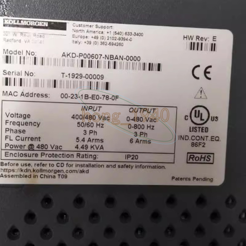 ONE Kollmorgen AKD Series Servo Drive AKD-P00607-NBAN-0000