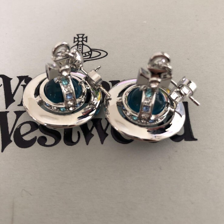 Vivienne Westwood Tiny Orb Earrings Pierce Silver Blue No Box From Japan New F/S