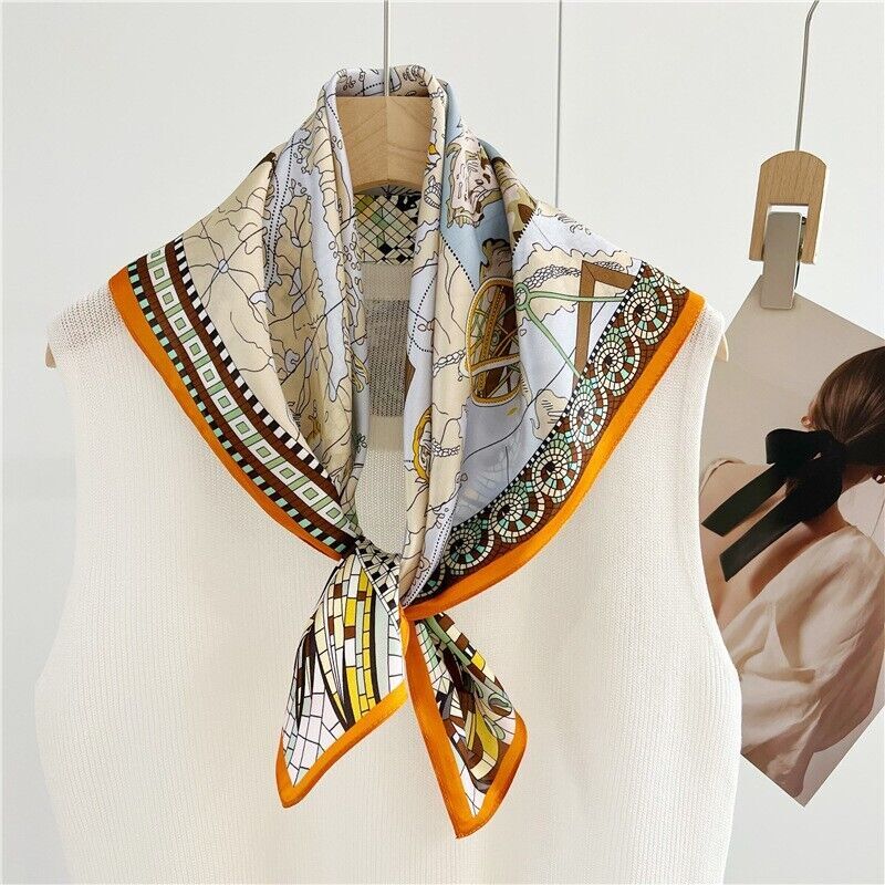 Mulberry Satin Silk Shawl Scarf Kerchief Sailing Print Necktie Square 26