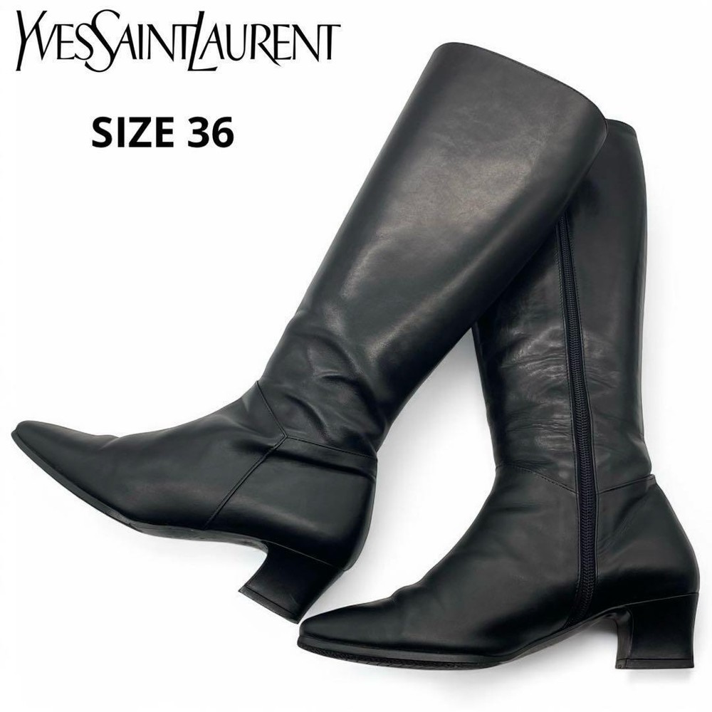 Saint Laurent Black Leather Heel Boots EU36 Authentic G0201166