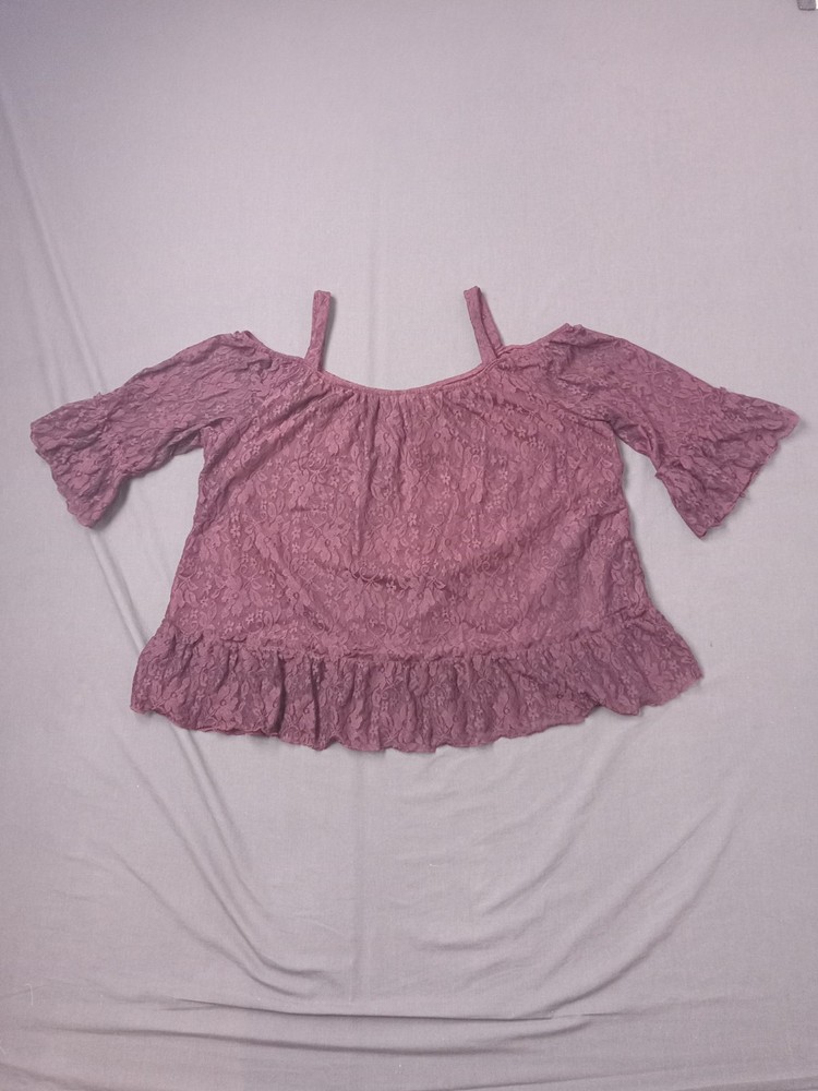LANE BRYANT 22/24 Burgandy Lace Floral Off Shoulder Top Baby Doll Blouse Boho
