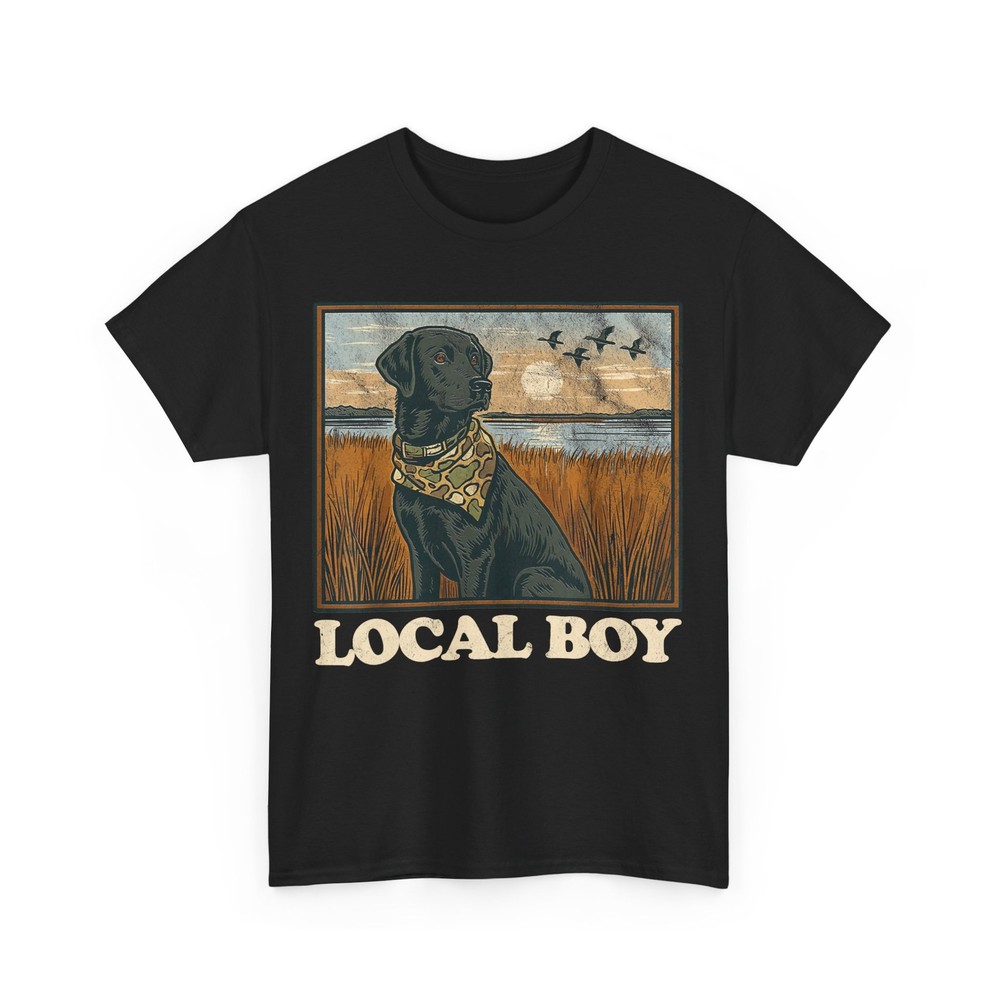 Local Boy Black Lab Hunting Dog Marsh Scene Sunset Vintage T-Shirt