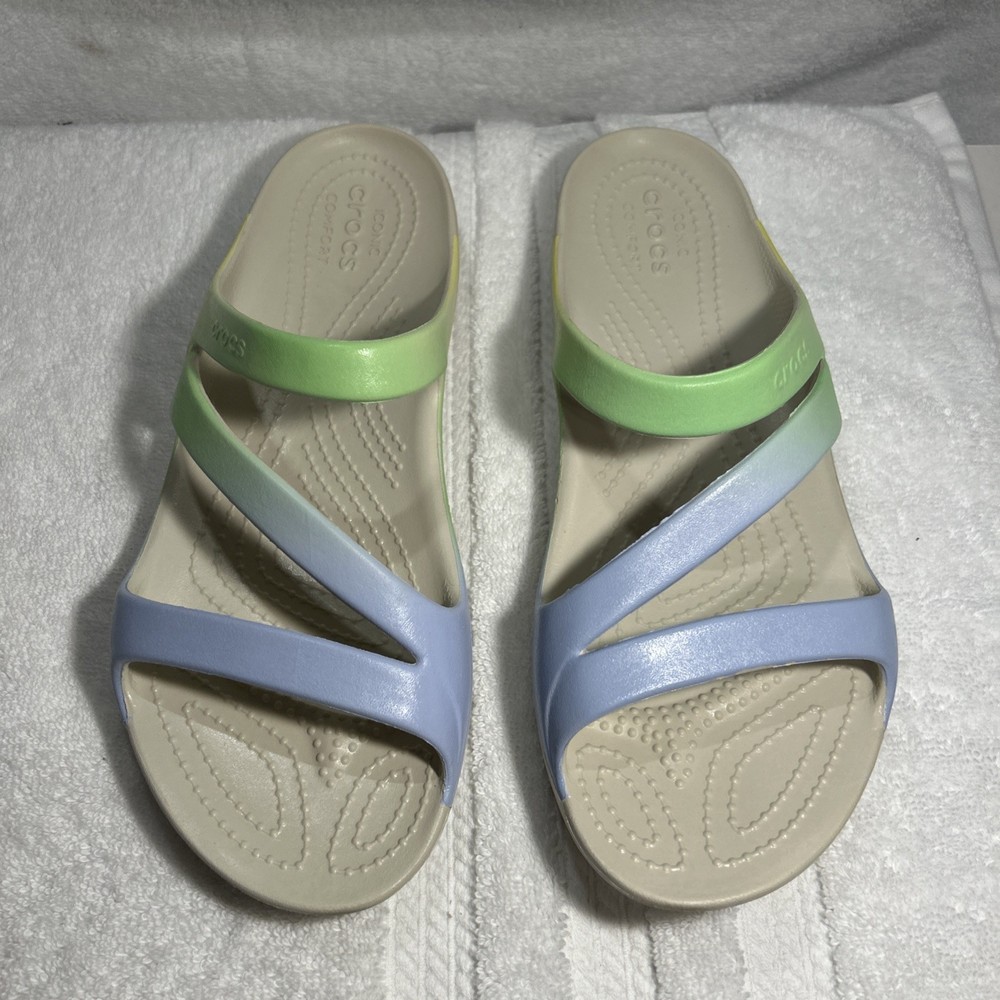Crocs Women’s Kadee II Strapped Slip On Sandal SZ:8 Preowned Green/Blue Ombré