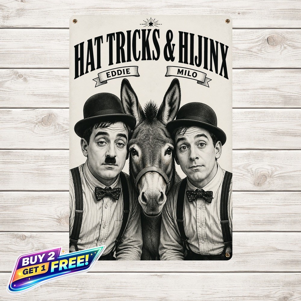Classic Comedy Duo Tin Metal Sign Vintage Home Cinema Wall Plaque