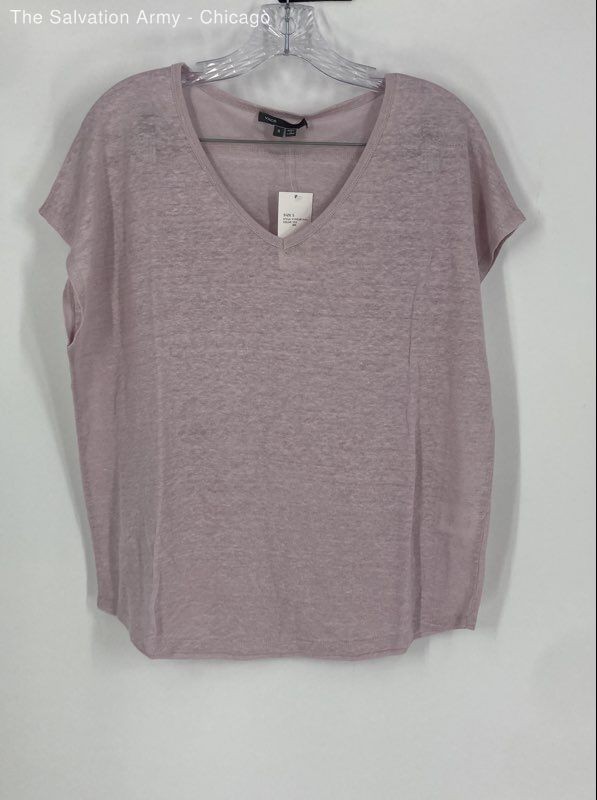 Vince Womens Purple Linen V-Neck Short Sleeve Pullover Blouse Top Size Small