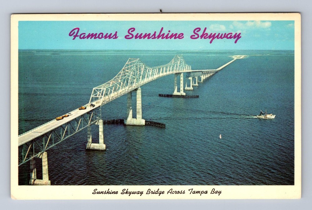 Tampa Bay FL-Florida Aerial Sunshine Skyway Bridge Vintage Postcard