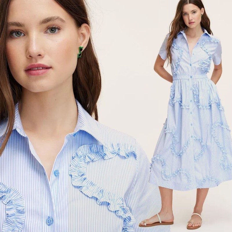 Kate Spade x Target Ribbon Short Sleeve Midi Shirtdress Blue Pinstripes XL /16