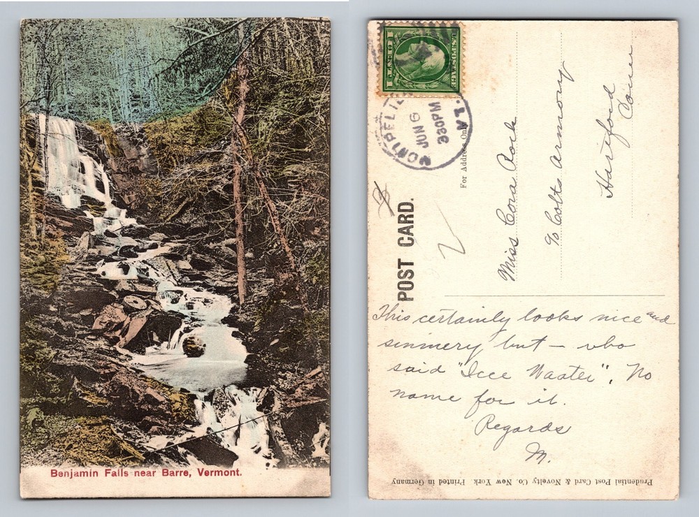 Barre, VT-Vermont, Benjamin Falls Scenic Forest Waterfall Vintage Postcard