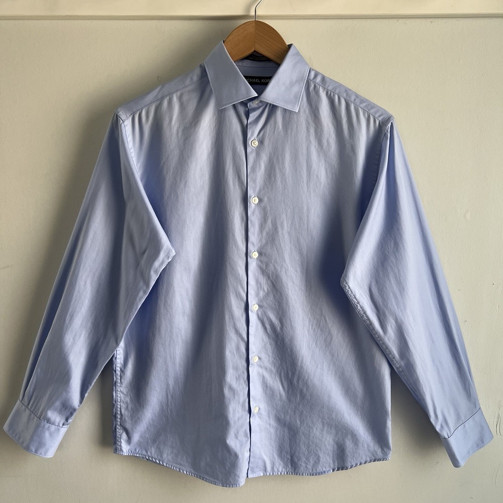 Michael Kors Boys Dress Shirt Size 18 Light Blue Long Sleeve Solid 100% Cotton