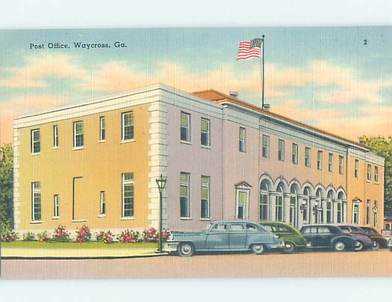 Linen POST OFFICE SCENE Waycross Georgia GA m/09 AF1022