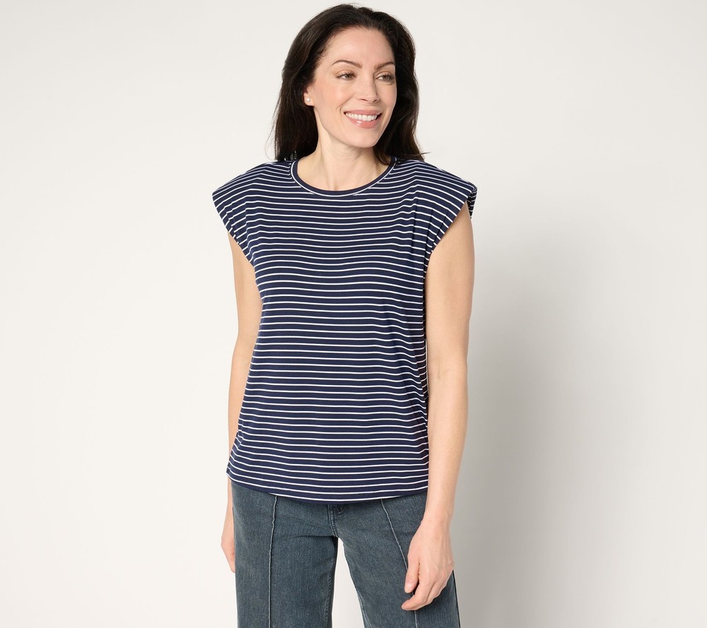 Me by Jennie Garth Women's Top Sz M Harbor Yarn Dye Stripe Tee Blue A682096