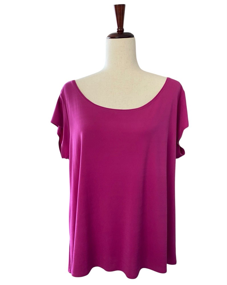 Eileen Fisher Silk Scoop Neck Stretch Jersey Tee Top XL Fuchsia