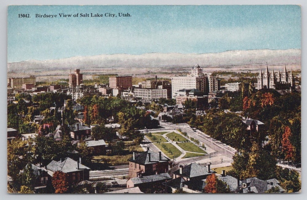 Vintage Birdseye View Salt Lake City Utah Postcard Temple Wasatch Mountains