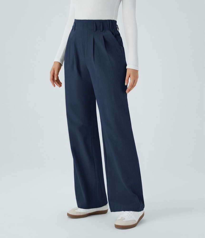 Halara Navy High Waisted Pleated Wide Leg Pants for Women Size S Tall