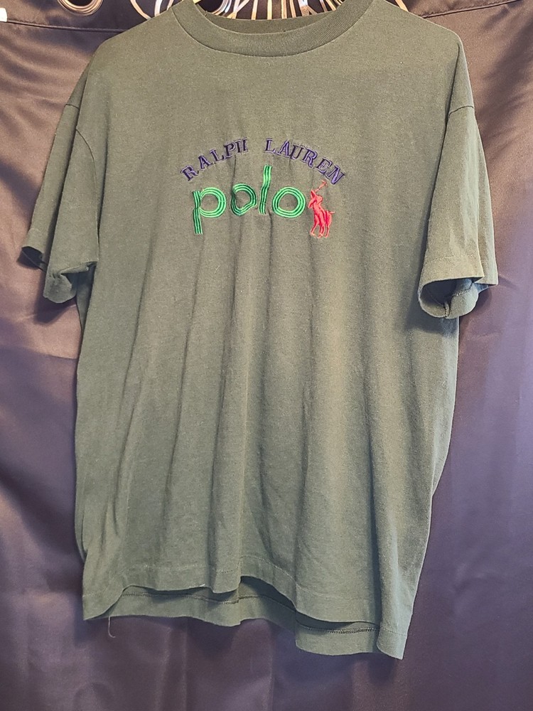 VINTAGE BootLeg POLO RALPH LAUREN embroidered single stitch TEE SHIRT XL green