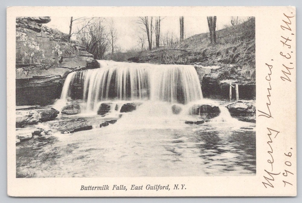 Buttermilk Falls East Guilford NY 1906 Photo Postcard Waterfall