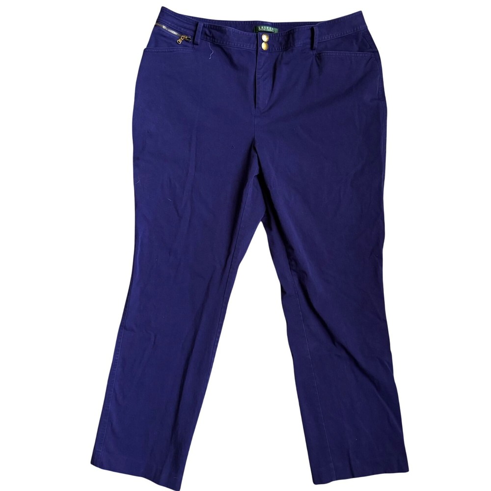 Lauren Ralph Lauren Chino Pants Womens 14W Navy Blue Stretch Fitted Quiet Luxury