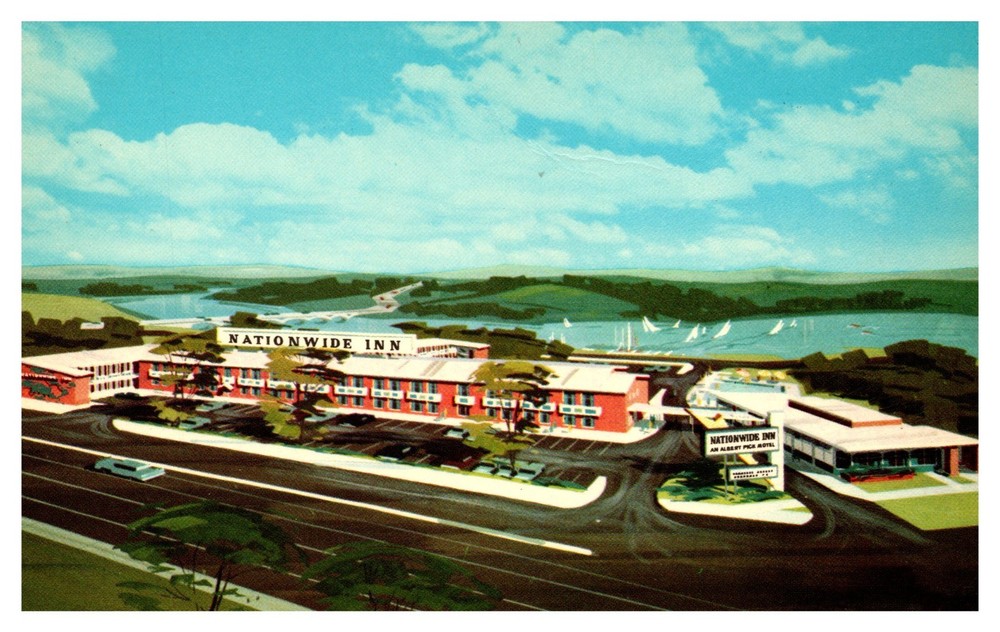 Harrisburg Pennsylvania Aerial Nationwide Inn Albert Pick Motel Chrome Postcard