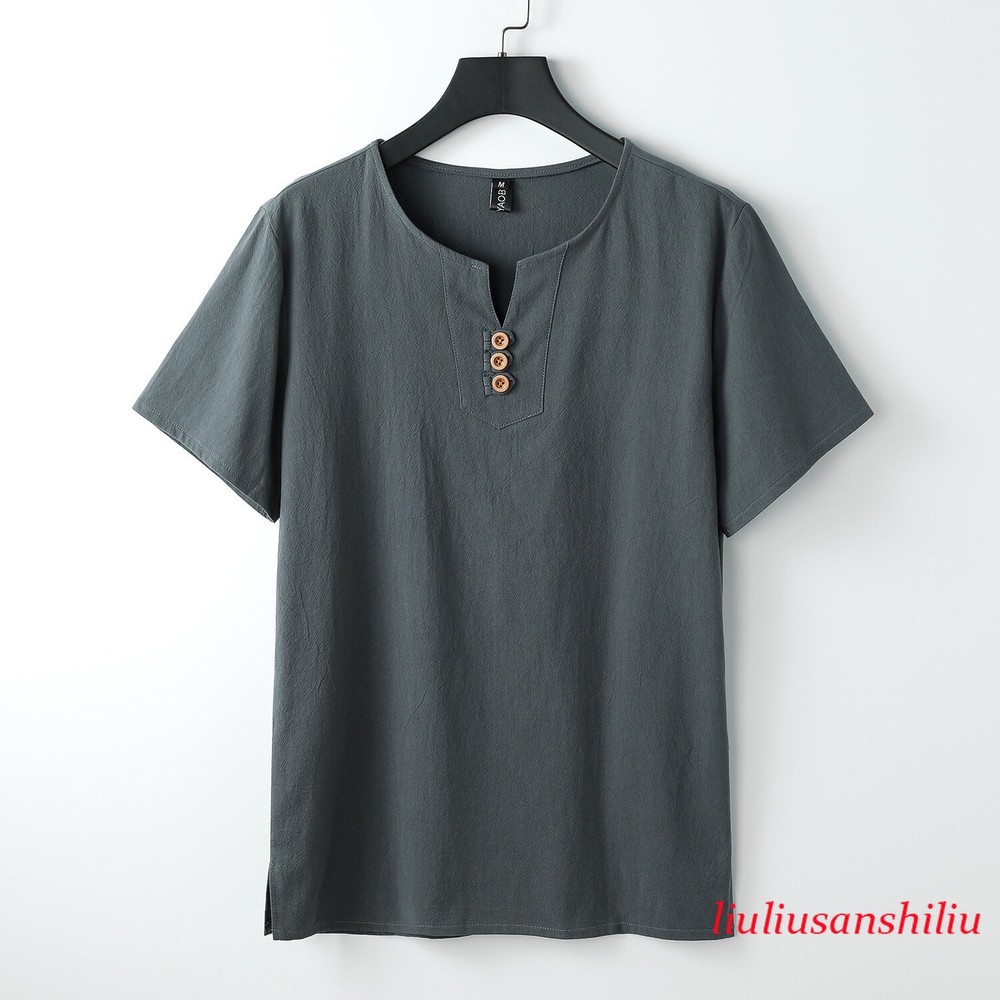 Summer Cotton Linen T-shirts Men's Short Sleeved Chinese Retro Shirt Casual Tops