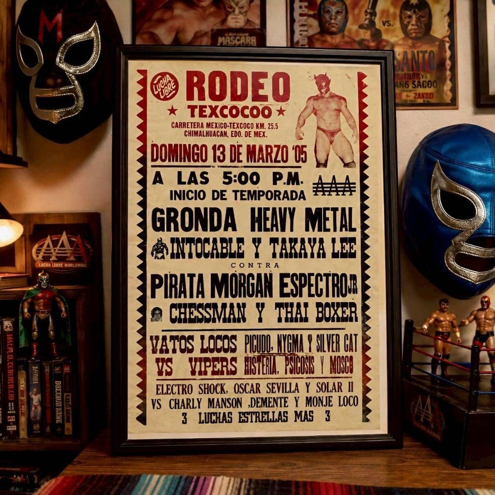 Mexican Lucha Libre AAA RODEO TEXCOCO Vintage Poster Framed Pro Wrestling Art