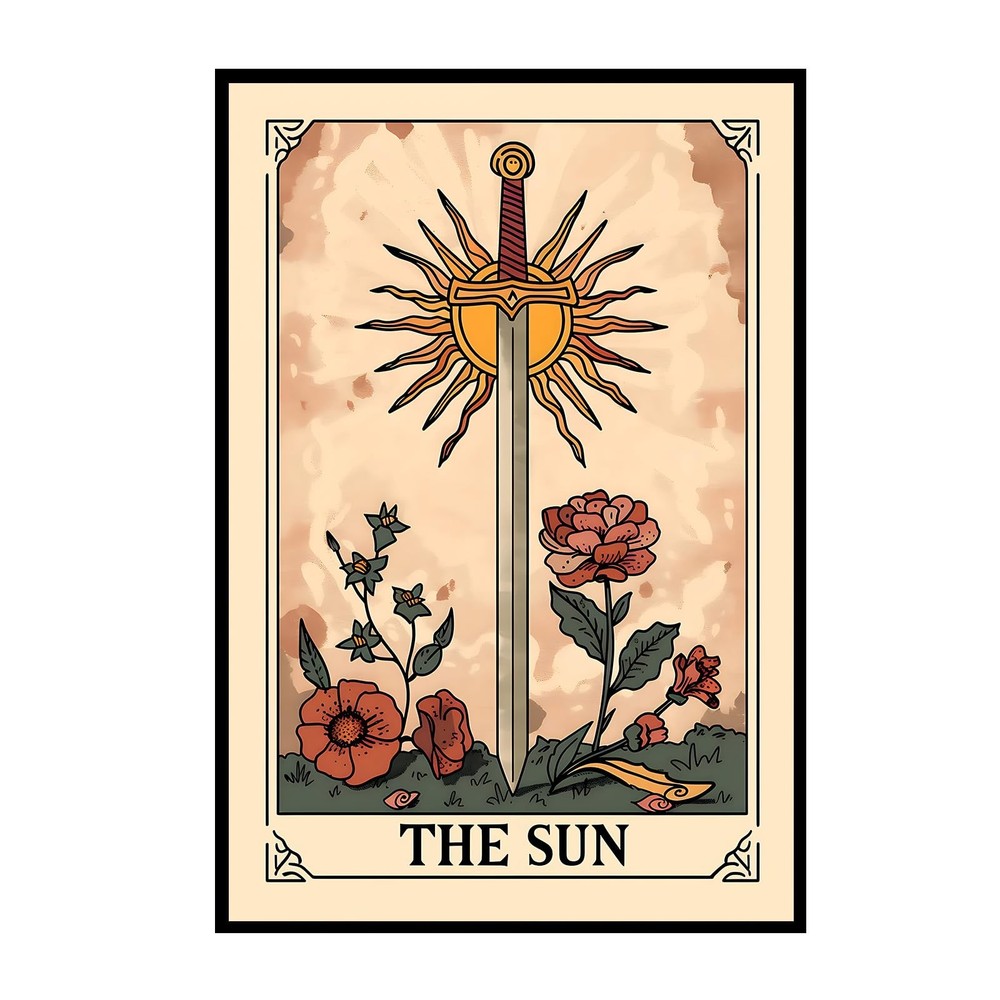 Tarot Card The Sun Canvas Wall Art Boho Celestial Prints Modern Art Room Bedr...