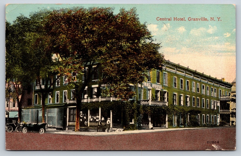 Central Hotel Granville New York Postcard 1915 Street View Old Cars