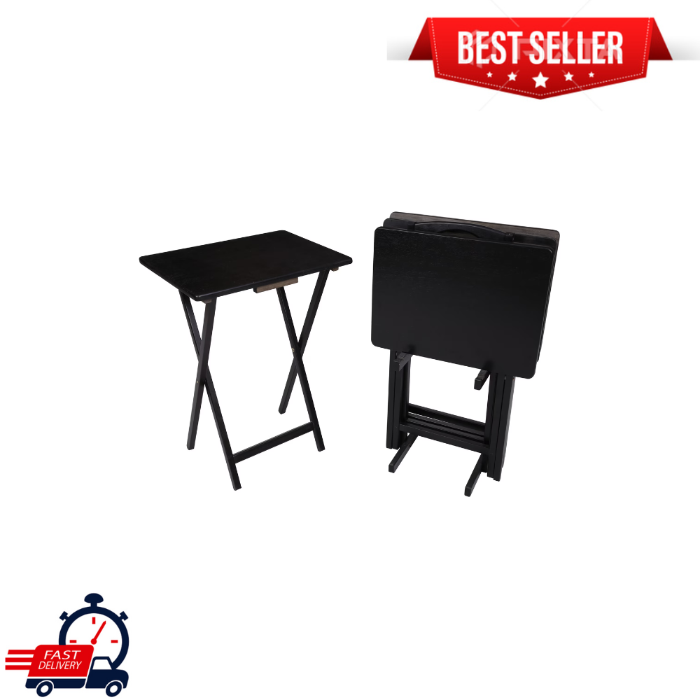 Mainstays 5-Piece Indoor Folding TV Tray Table Set with Storage Rack Stand,Black