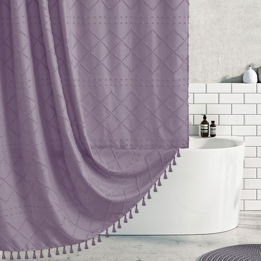Boho Shower Curtain Purple Woven Fabric Cute Shower Curtain, 72 x 72 Tufted C...