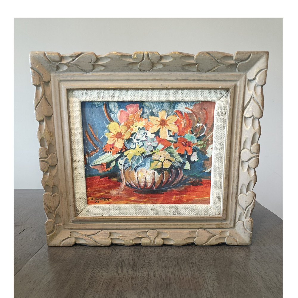 C. Breatten Framed Signed Floral Still Life Painting, Impressionist Board, 1974